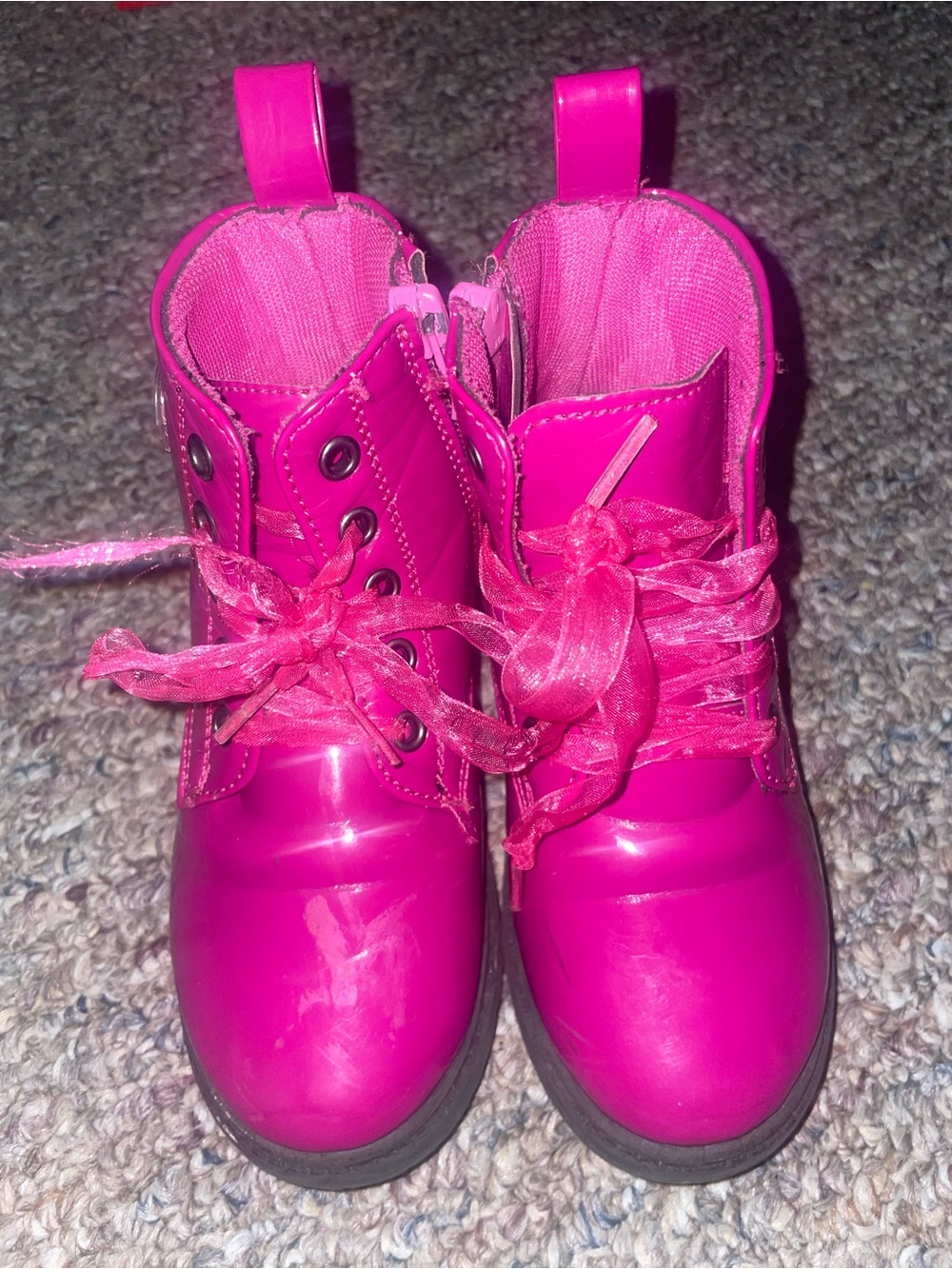 Girls' Bright Pink Lace-Up Ankle Boots